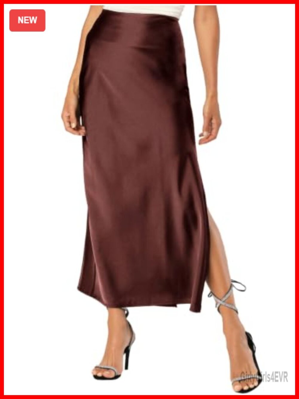 Satin Silk Maxi Slit Skirt with Elastic Waistband and High Slit